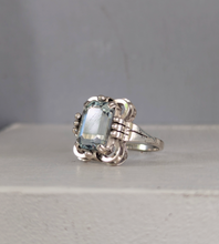 Load image into Gallery viewer, Mid century silver aquamarine ring German made.
