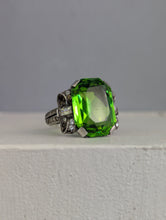 Load image into Gallery viewer, Neon Green Glass Bow ring in sterling silver c1930s
