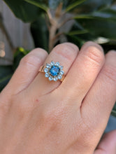 Load image into Gallery viewer, c1980s Teal Sapphire flower cluster in 9ct yellow and white gold

