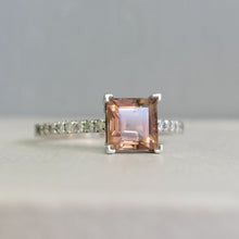 Load image into Gallery viewer, Soft pink tourmaline and diamond 9ct white gold ring
