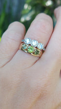 Load image into Gallery viewer, Mixed green sapphire trilogy 9ct wide band
