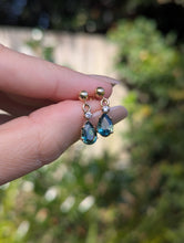Load image into Gallery viewer, Australian parti sapphire and diamond drop earrings in 9ct yellow gold c1980s
