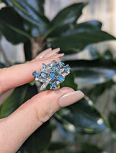 Load image into Gallery viewer, Bright Australian sapphire spray cocktail ring in silver c1970s
