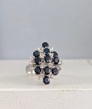 Load image into Gallery viewer, Vintage midnight blue sapphires in sterling silver Brutalist c1970s
