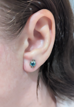 Load image into Gallery viewer, Brutalist Australian blue sapphire earrings c1970s 9ct white gold
