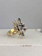 Load image into Gallery viewer, Brutalist Emerald dream boat c1970s 9ct yellow and white gold.
