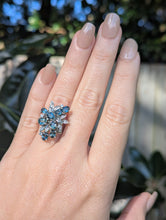 Load image into Gallery viewer, Bright Australian sapphire spray cocktail ring in silver c1970s
