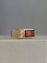 Load image into Gallery viewer, Pink tourmaline &amp; diamond brutalist signet in 9ct yellow gold
