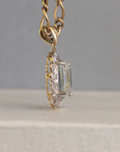 Load image into Gallery viewer, Vintage aquamarine &amp; diamond petal pendant 9ct yellow gold
