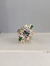 Load image into Gallery viewer, Brutalist Emerald dream boat c1970s 9ct yellow and white gold.
