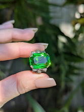 Load image into Gallery viewer, Neon Green Glass Bow ring in sterling silver c1930s
