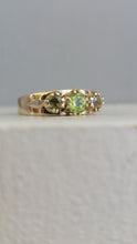 Load image into Gallery viewer, Mixed green sapphire trilogy 9ct wide band
