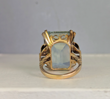 Load image into Gallery viewer, Showpiece 1940s retro blue topaz ring in heavy handmade 9ct yellow gold
