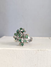 Load image into Gallery viewer, Vintage c1970s emerald cluster ring in silver
