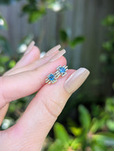 Load image into Gallery viewer, Brutalist Australian blue sapphire earrings c1970s 9ct white gold
