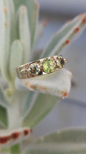 Load image into Gallery viewer, Mixed green sapphire trilogy 9ct wide band
