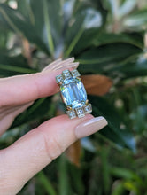 Load image into Gallery viewer, Fabulous 1940s aquamarine tank cocktail ring in 14ct Yellow, white &amp; rose gold.

