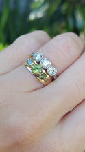 Load image into Gallery viewer, Mixed green sapphire trilogy 9ct wide band
