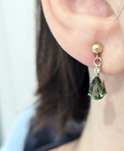 Load image into Gallery viewer, Australian parti sapphire and diamond drop earrings in 9ct yellow gold c1980s
