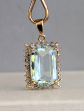 Load image into Gallery viewer, 1960s Aquamarine &amp; diamond pendant in 9ct yellow gold.

