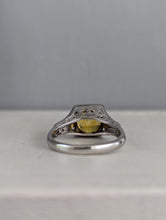 Load image into Gallery viewer, Natural bright yellow sapphire &amp; diamond Art Deco ring 18ct white gold
