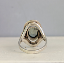 Load image into Gallery viewer, Shield maiden mid century green spinel ring in silver
