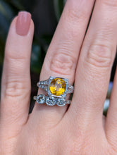 Load image into Gallery viewer, Natural bright yellow sapphire &amp; diamond Art Deco ring 18ct white gold
