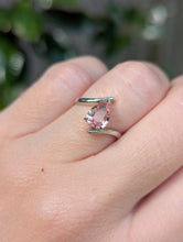 Load image into Gallery viewer, Pink cherry blossom tourmaline in 9ct white gold bypass ring
