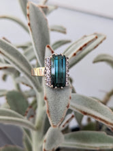 Load image into Gallery viewer, The blue lagoon tourmaline and zircons in 9ct yellow and white gold
