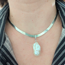 Load image into Gallery viewer, Baroque pearl pendant and vintage Italian sterling silver herringbone 925
