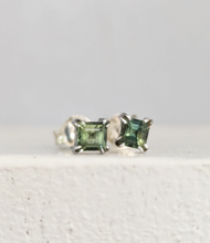 Load image into Gallery viewer, Luminous green Australian sapphire silver studs c1980s

