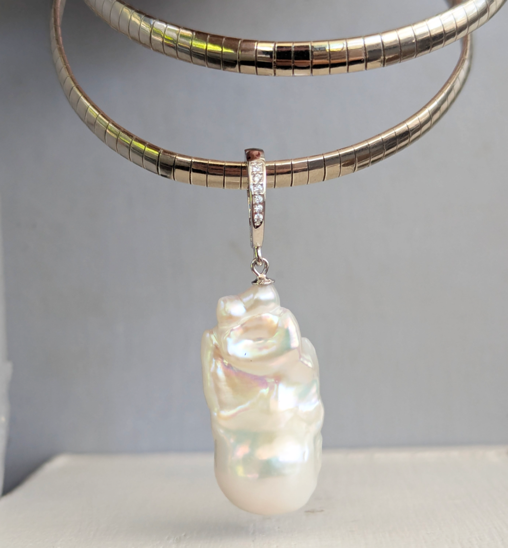 Baroque pearl on vintage Italian omega in sterling silver 925