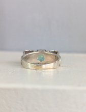 Load image into Gallery viewer, Wonderful handmade silver ribbon ring c1940s with mint tourmaline.
