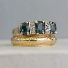 Load image into Gallery viewer, Parti sapphire and diamond trilogy bridge ring 9ct gold
