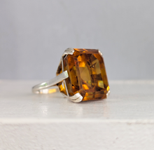 Load image into Gallery viewer, Huge 23ct vintage cognac citrine cocktail ring sterling silver
