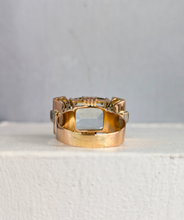 Load image into Gallery viewer, Fabulous 1940s aquamarine tank cocktail ring in 14ct Yellow, white &amp; rose gold.
