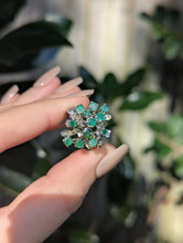 Load image into Gallery viewer, Vintage c1970s emerald cluster ring in silver

