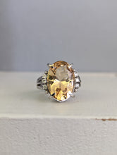 Load image into Gallery viewer, Golden Beryl and diamond platinum cocktail ring
