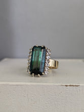 Load image into Gallery viewer, The blue lagoon tourmaline and zircons in 9ct yellow and white gold
