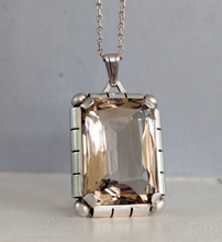 Load image into Gallery viewer, German mid century smokey quartz pendant &amp; chain in silver
