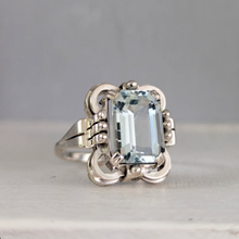 Load image into Gallery viewer, Mid century silver aquamarine ring German made.
