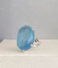 Load image into Gallery viewer, Glowing Aquamarine cabochon in sterling silver
