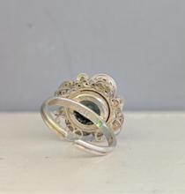 Load image into Gallery viewer, Green spinel flower wirework ring mid century silver
