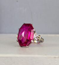 Load image into Gallery viewer, Vibrant 1930s ruby and diamond ring 18ct white gold
