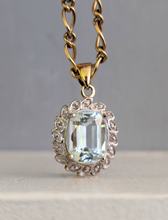 Load image into Gallery viewer, Vintage aquamarine &amp; diamond petal pendant 9ct yellow gold
