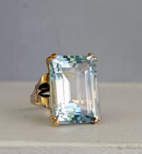 Load image into Gallery viewer, Showpiece 1940s retro blue topaz ring in heavy handmade 9ct yellow gold
