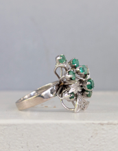 Load image into Gallery viewer, Vintage c1970s emerald cluster ring in silver.
