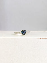 Load image into Gallery viewer, Queensland blue sapphire Heart and diamond ring 9ct white gold
