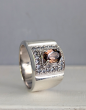 Load image into Gallery viewer, Statement chocolate zircon and Goshenite wide sterling silver ring
