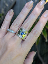Load image into Gallery viewer, Vintage silver cuff ring with natural sapphire
